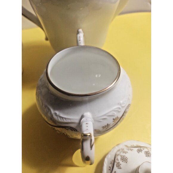 Coalport Bone China Tea Pot, Sugar & creamer set "Burgundy" pattern - Picture 14 of 16